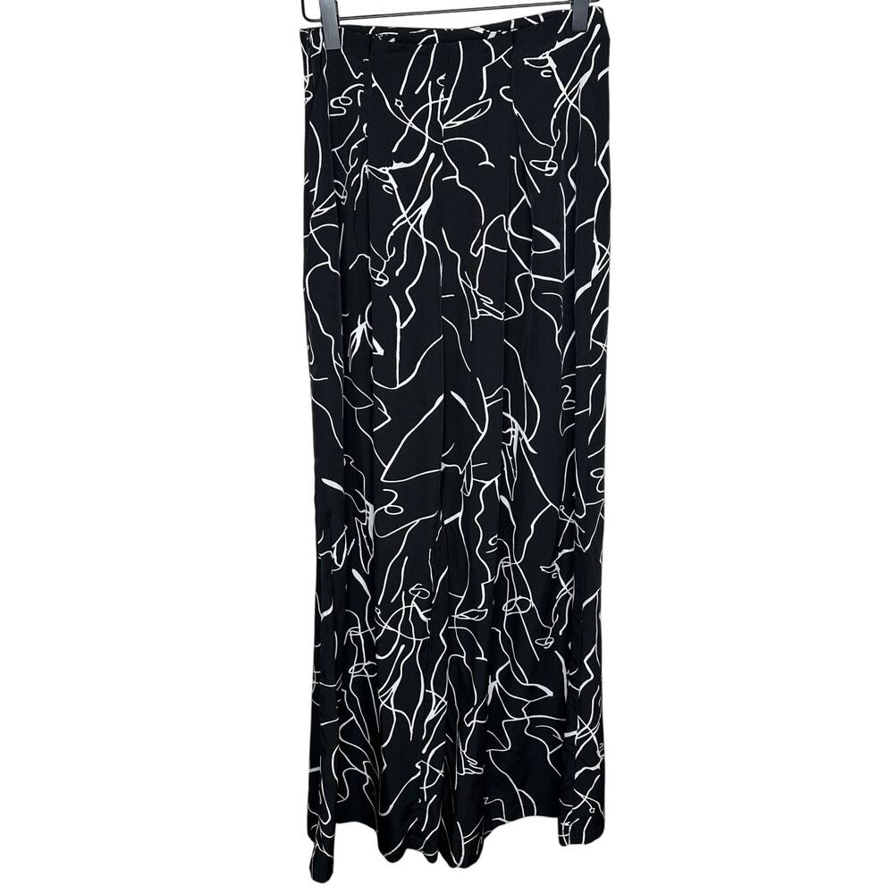 Shein Black White Abstract Print Wide Leg Palazzo Pants High Rise Size 6‎